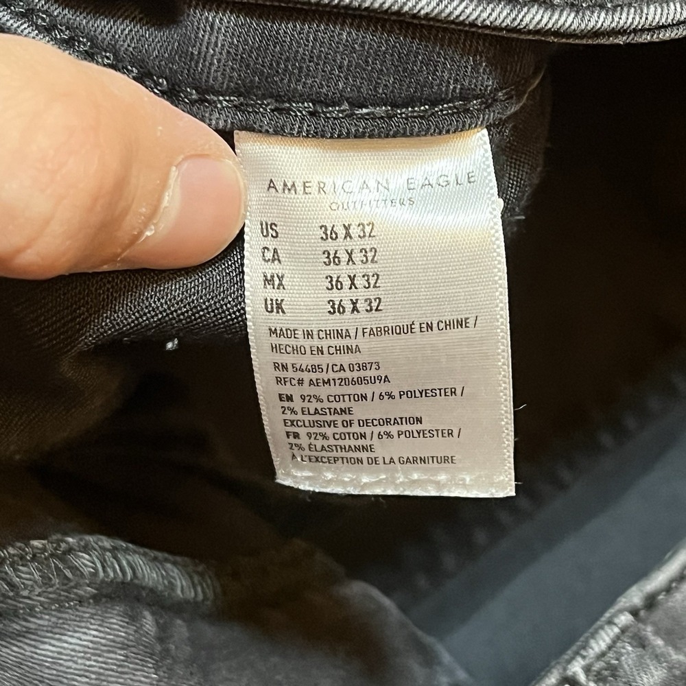 American Eagle Jeans Mens 36x32 (36x31) Dark Gray Skinny Flex Stretch Grunge * - Picture 5 of 12